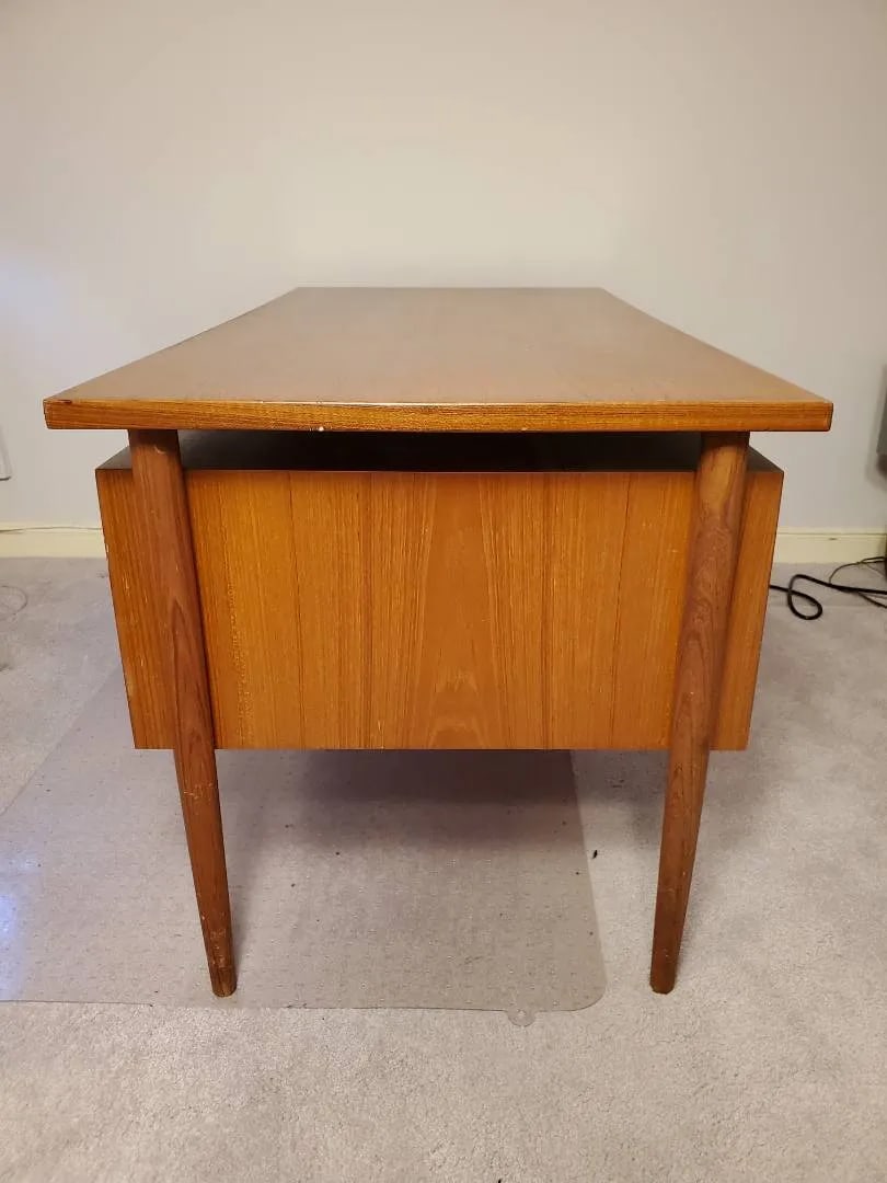 1960s Danish Modern Teak Floating Top Executive Desk | Asymmetrical Design, Solid Wood Drawers | Exc - 5