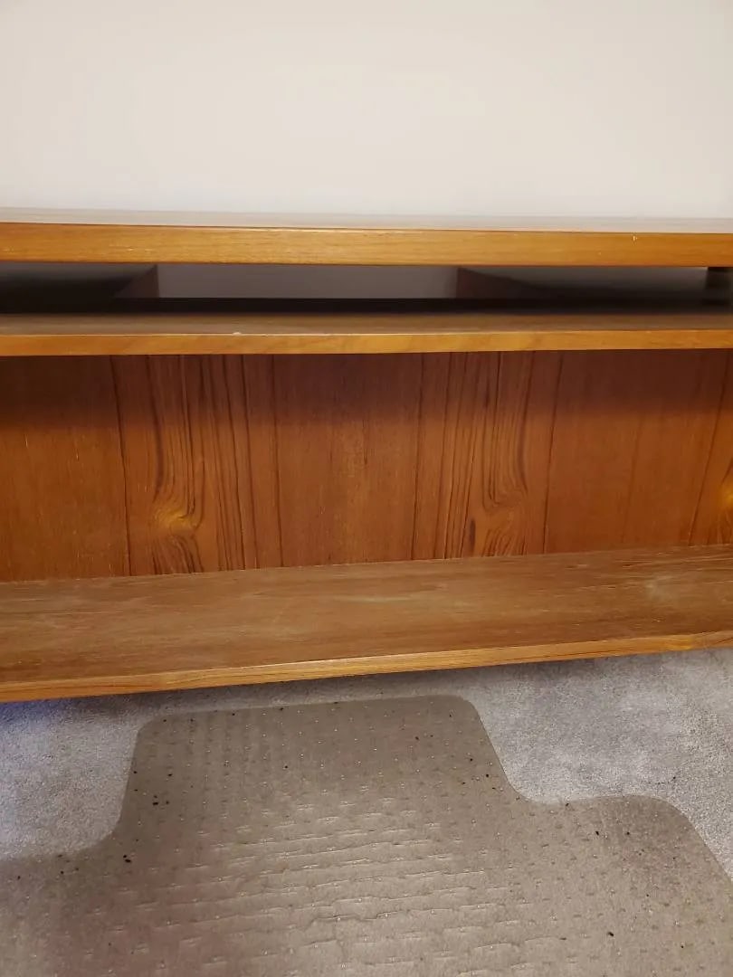 1960s Danish Modern Teak Floating Top Executive Desk | Asymmetrical Design, Solid Wood Drawers | Exc - 7