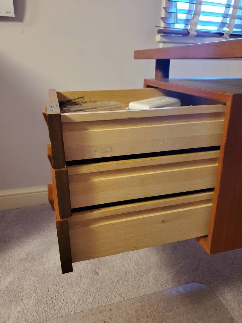 1960s Danish Modern Teak Floating Top Executive Desk | Asymmetrical Design, Solid Wood Drawers | Exc - 9