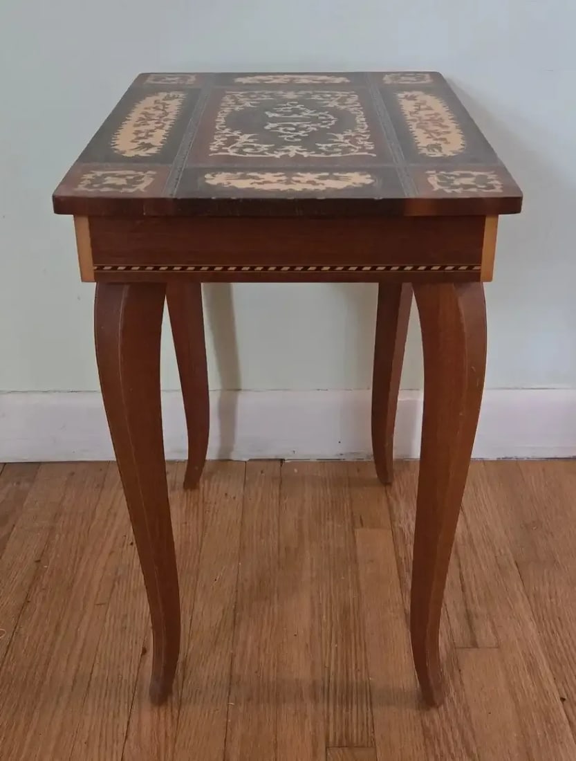 Vintage Italian Marquetry Inlay Reuge Music Box Jewelry Table Plays Fascination Waltz - 11