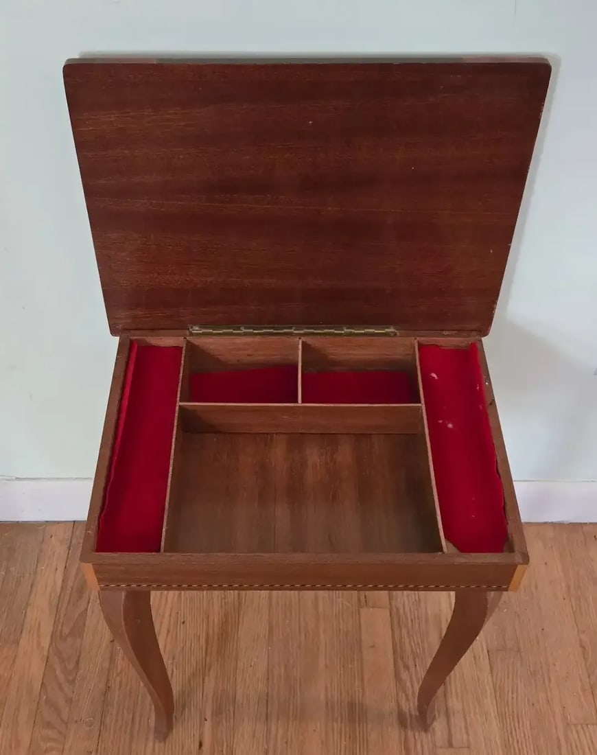 Vintage Italian Marquetry Inlay Reuge Music Box Jewelry Table Plays Fascination Waltz - 3