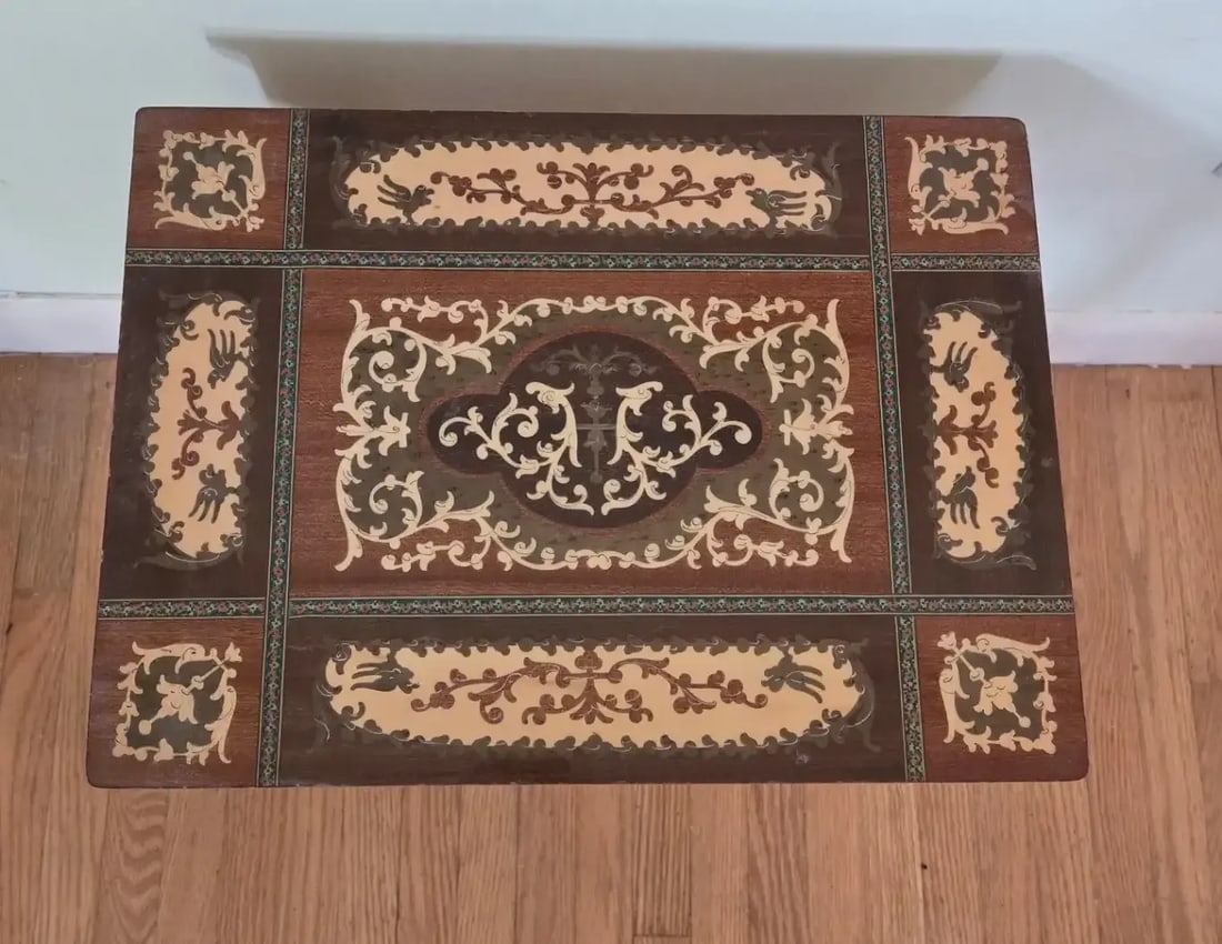 Vintage Italian Marquetry Inlay Reuge Music Box Jewelry Table Plays Fascination Waltz - 4