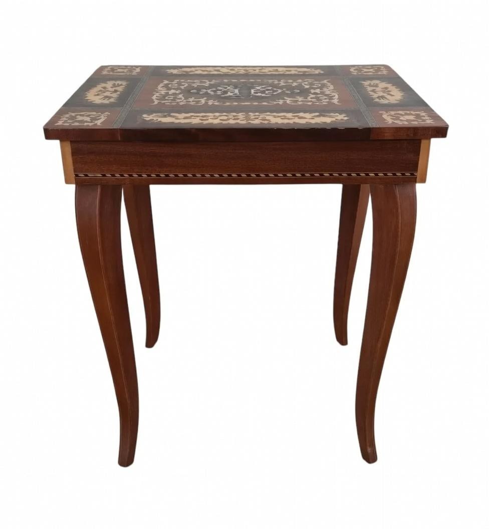 Vintage Italian Marquetry Inlay Reuge Music Box Jewelry Table Plays Fascination Waltz - 9