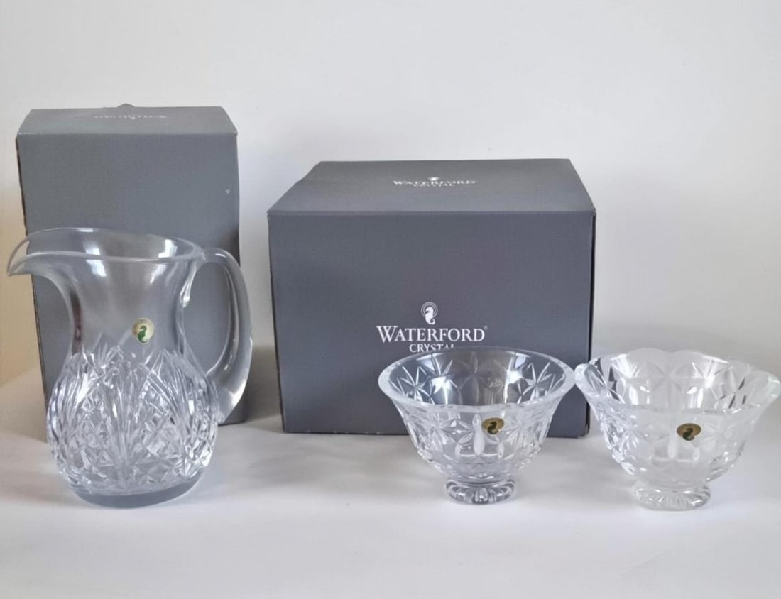 Vintage Waterford Crystal Set With Original Boxes & Labels - O'Mara 10" Bowl, Waterville Pitcher & F - 10