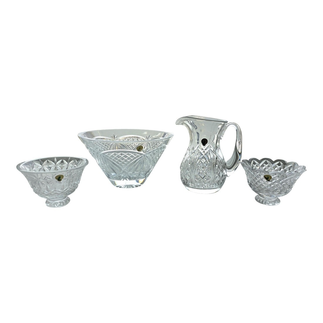 Vintage Waterford Crystal Set With Original Boxes & Labels - O'Mara 10" Bowl, Waterville Pitcher & F: Stunning collection of authentic Waterford Crystal featuring four exquisite pieces from Ireland's most prestigious crystal maker. This collection includes: "• 16" O'Mara Centerpiece Bowl - A