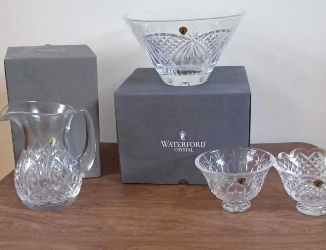 Vintage Waterford Crystal Set With Original Boxes & Labels - O'Mara 10" Bowl, Waterville Pitcher & F - 8