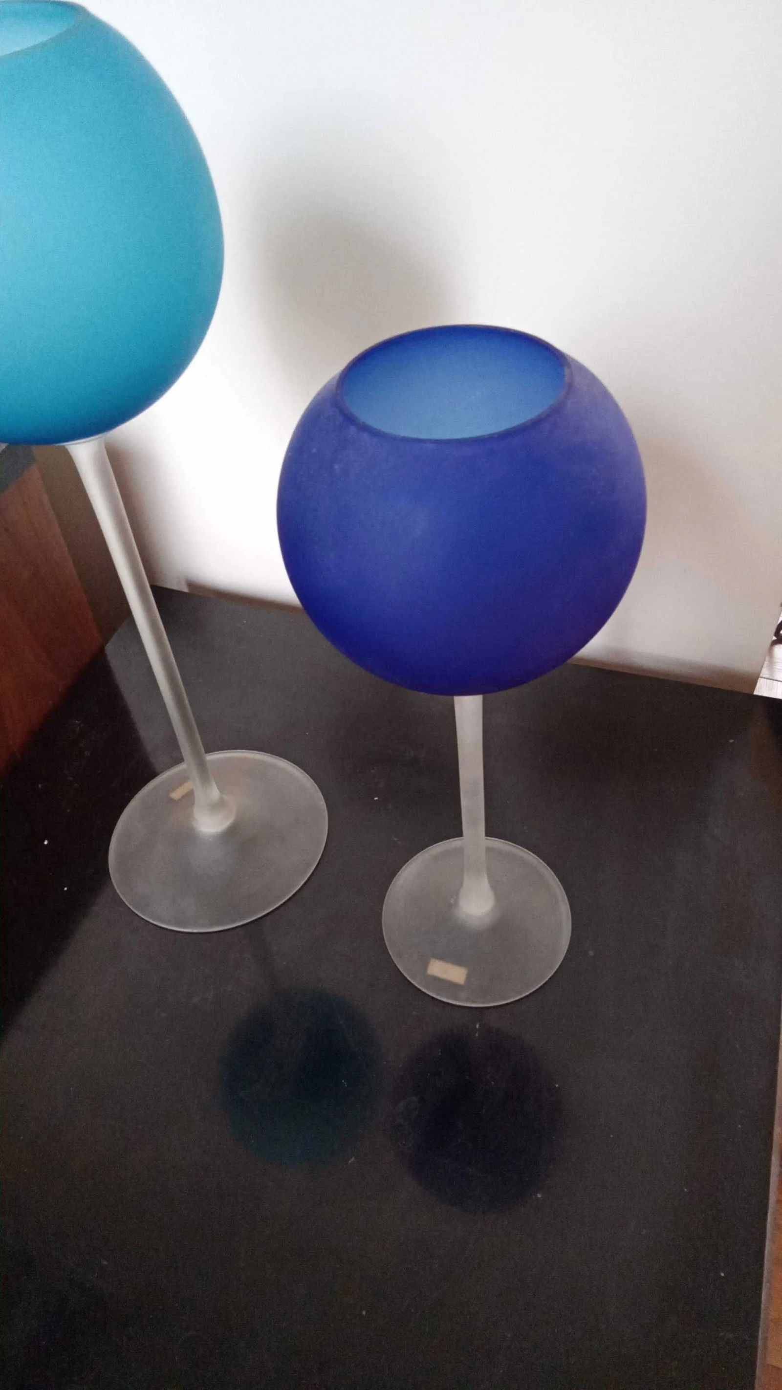 1960s Pair of Carlo Moretti Satinato Murano Glass Blue Goblet Vases - 6
