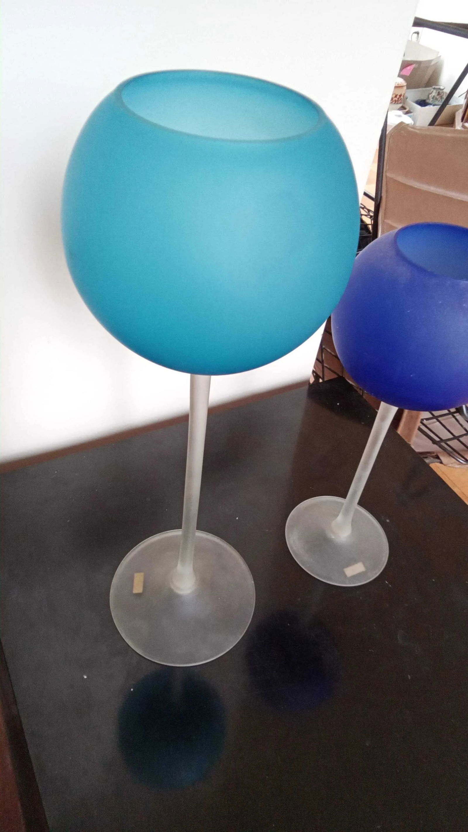 1960s Pair of Carlo Moretti Satinato Murano Glass Blue Goblet Vases - 7