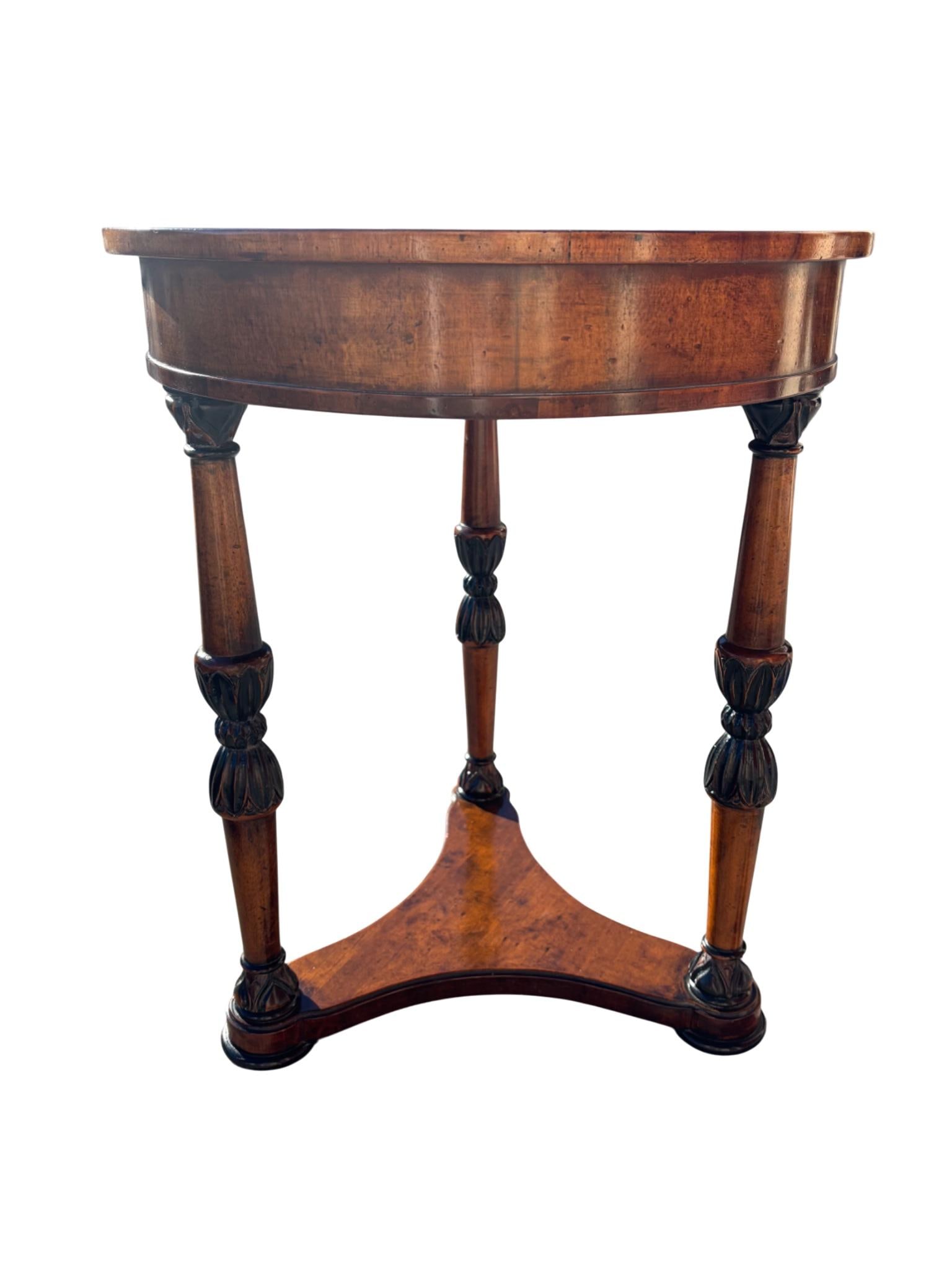Regency Revival Mahogany Inlaid Side Table With Drawer & Triangular Base - 3