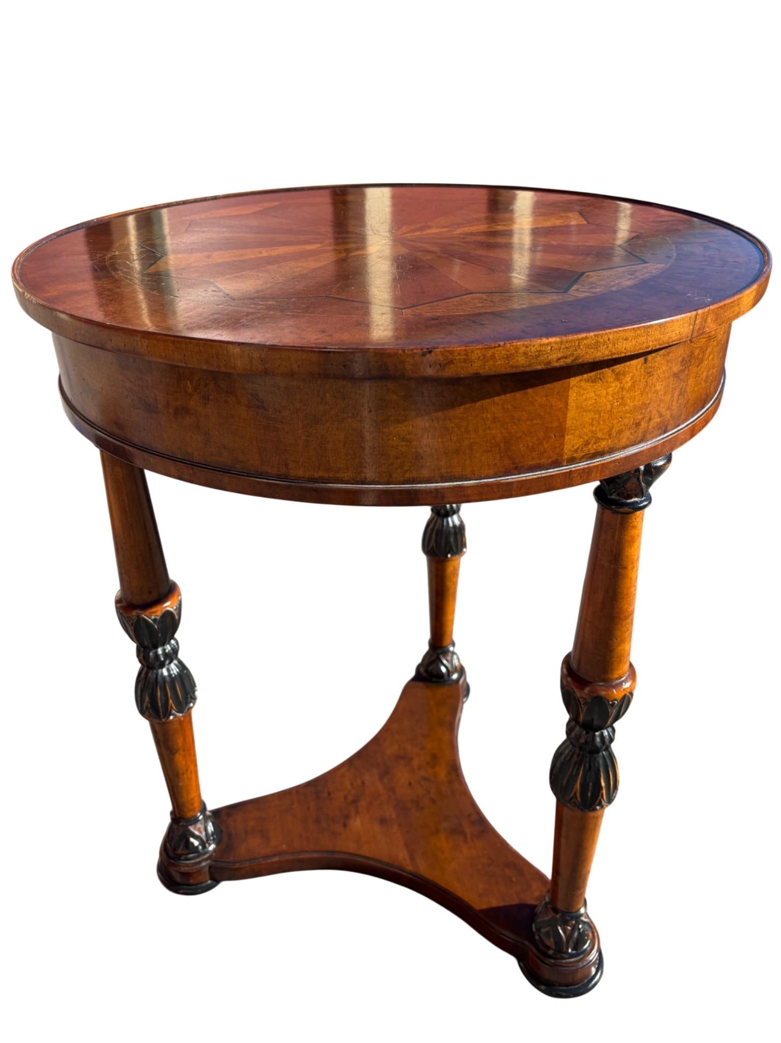 Regency Revival Mahogany Inlaid Side Table With Drawer & Triangular Base - 4