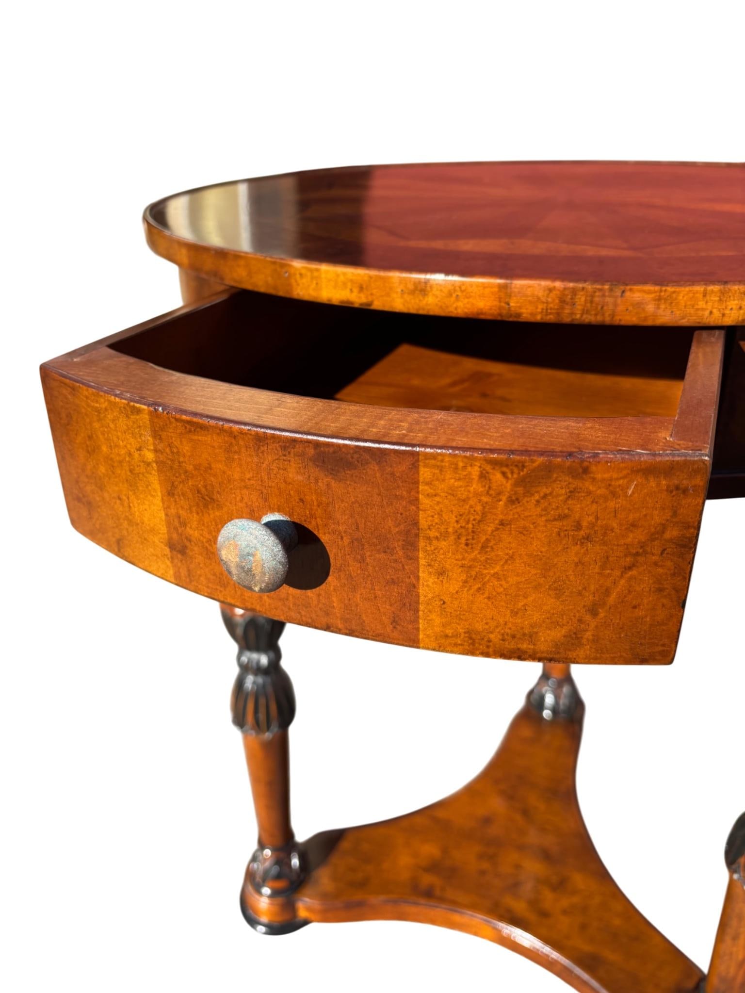 Regency Revival Mahogany Inlaid Side Table With Drawer & Triangular Base - 5