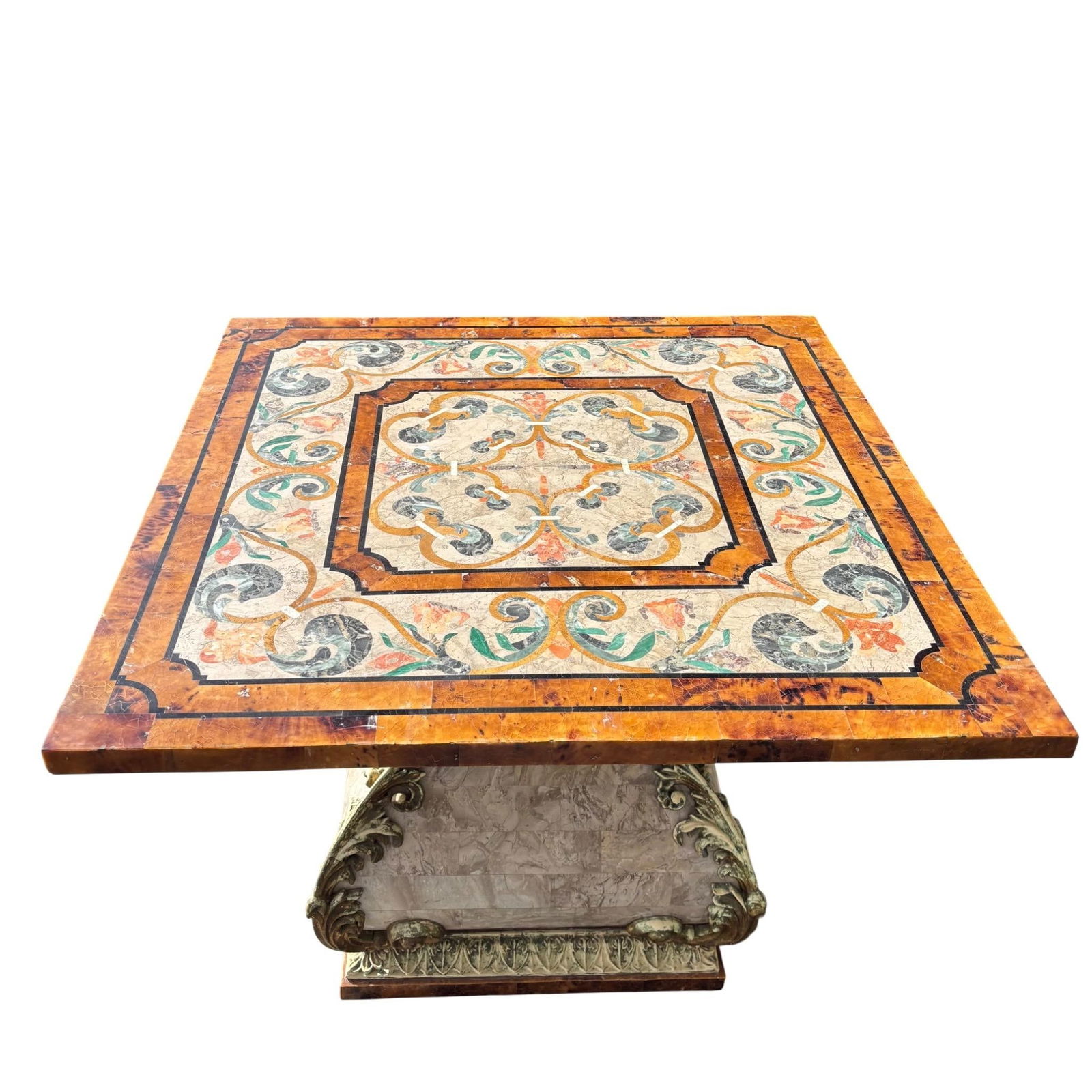 Italian Marble Pietra Dura Inlaid Side Table W Gilt Base - 10