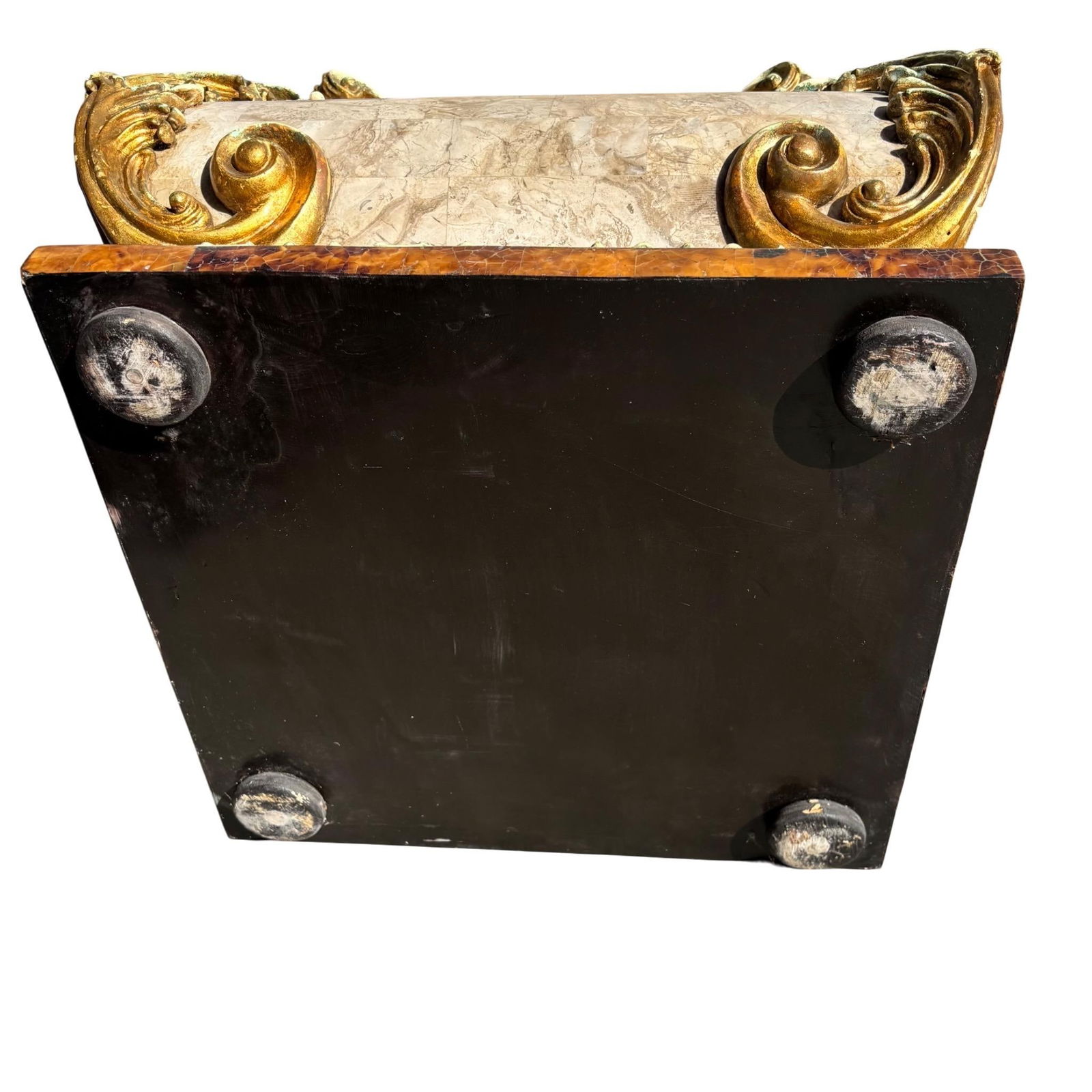 Italian Marble Pietra Dura Inlaid Side Table W Gilt Base - 11