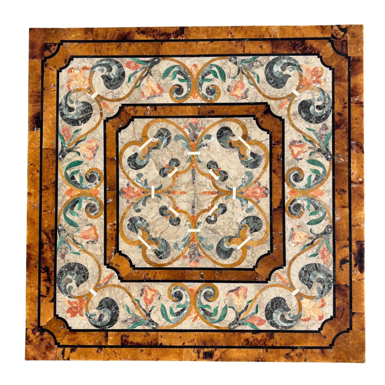Italian Marble Pietra Dura Inlaid Side Table W Gilt Base - 12