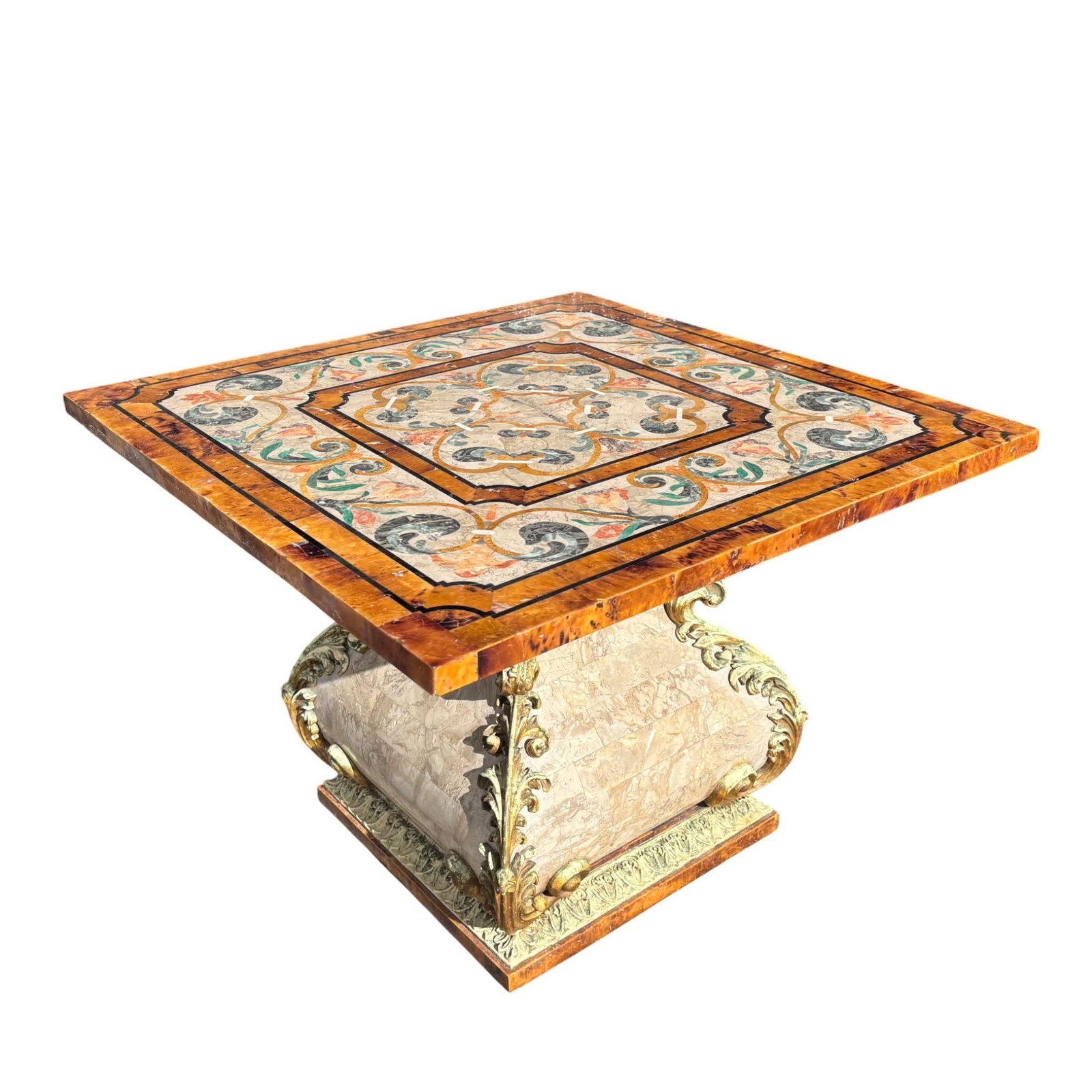 Italian Marble Pietra Dura Inlaid Side Table W Gilt Base - 2