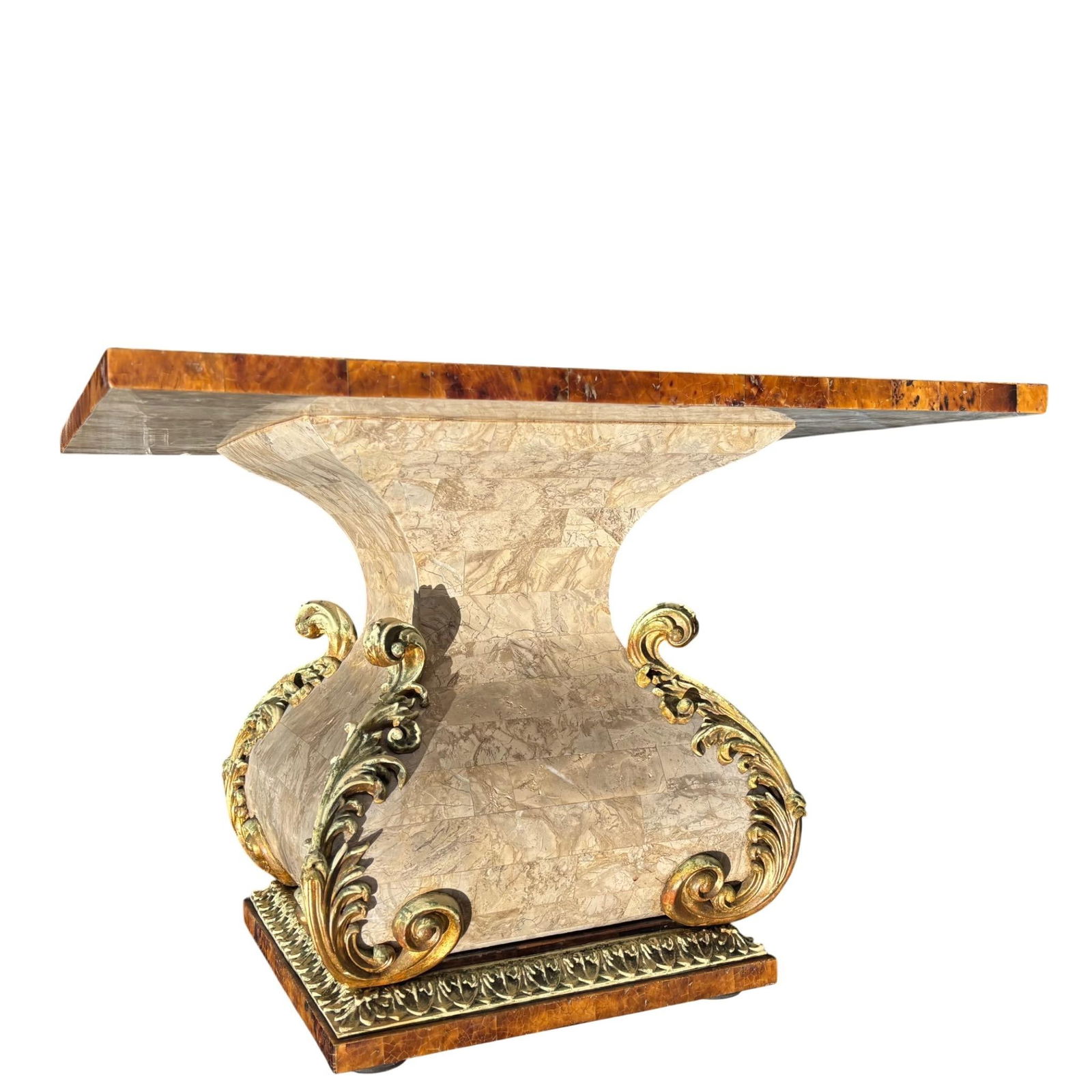 Italian Marble Pietra Dura Inlaid Side Table W Gilt Base - 3