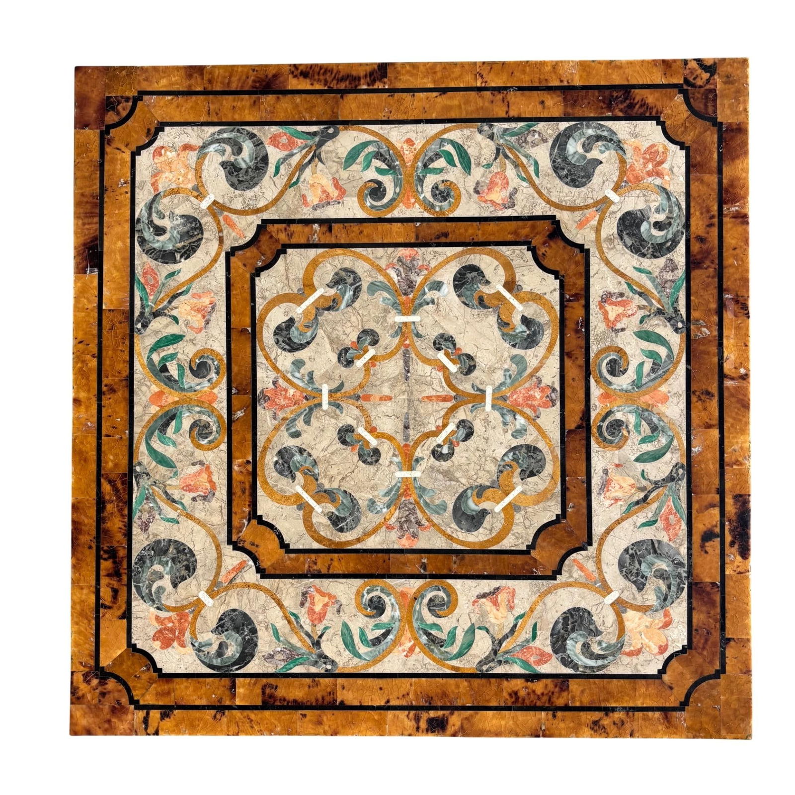 Italian Marble Pietra Dura Inlaid Side Table W Gilt Base - 4