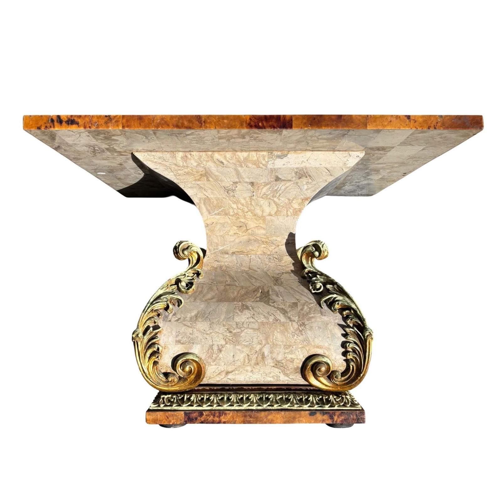 Italian Marble Pietra Dura Inlaid Side Table W Gilt Base - 5