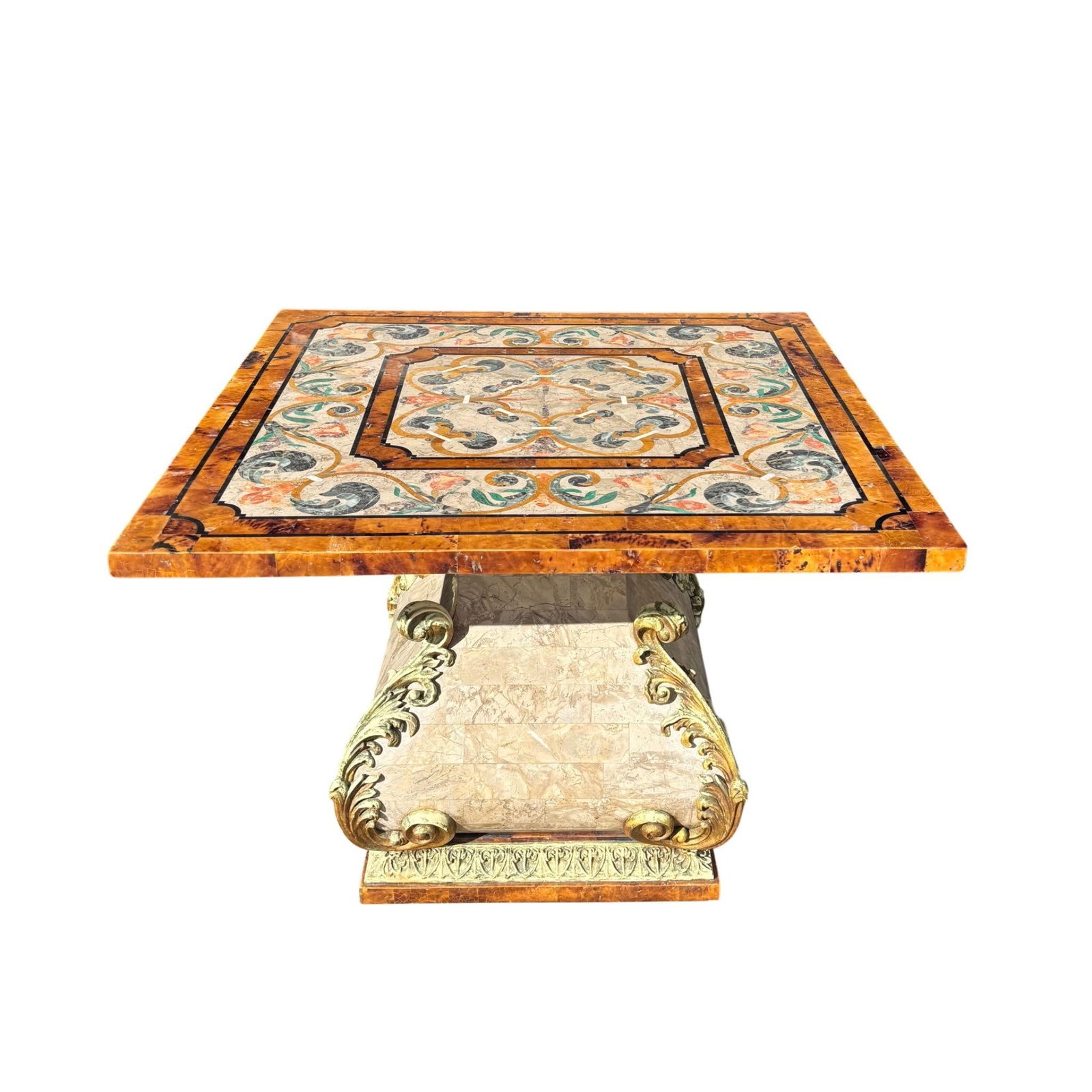 Italian Marble Pietra Dura Inlaid Side Table W Gilt Base - 6