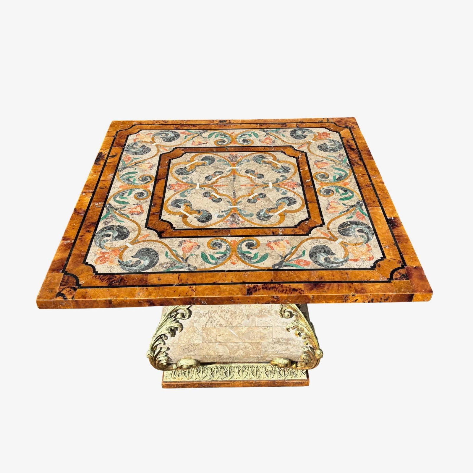 Italian Marble Pietra Dura Inlaid Side Table W Gilt Base - 8