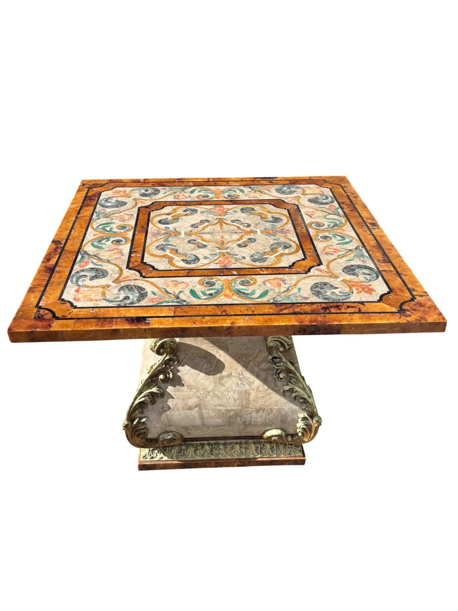 Italian Marble Pietra Dura Inlaid Side Table W Gilt Base - 9