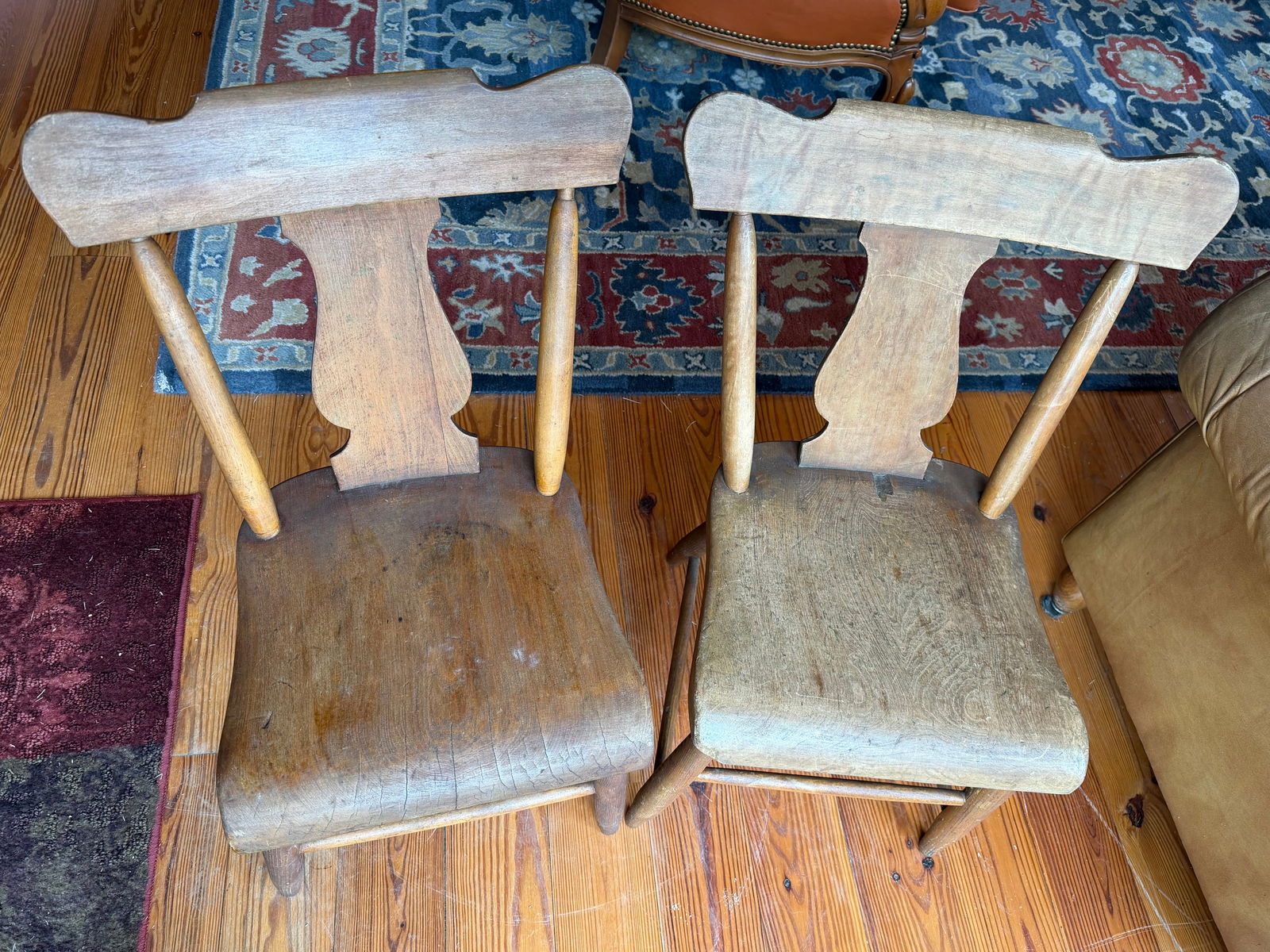 Pair of Antique Primitive Farmhouse Chairs – Country Wooden Side Chair With Original Patina, - 6