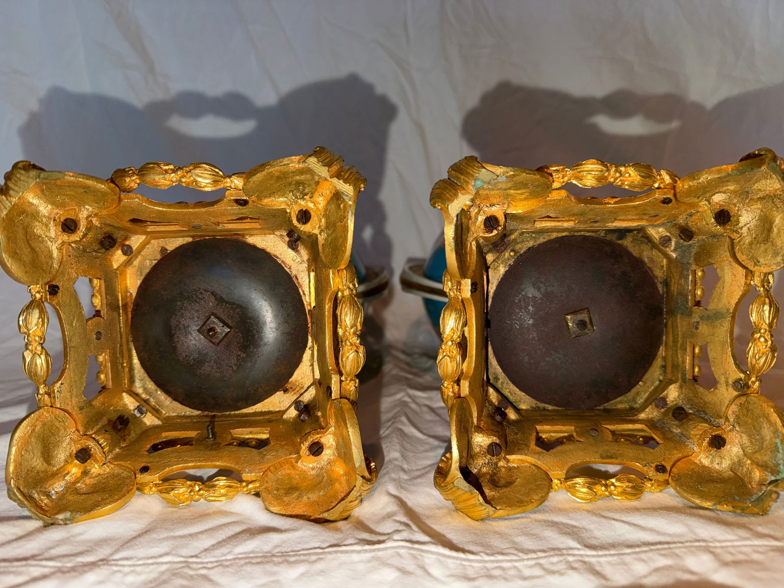 Pair of Antique French Sevres Porcelain Vases With Hand-Painted Portrait Panels and Gilt Bronze Base - 3