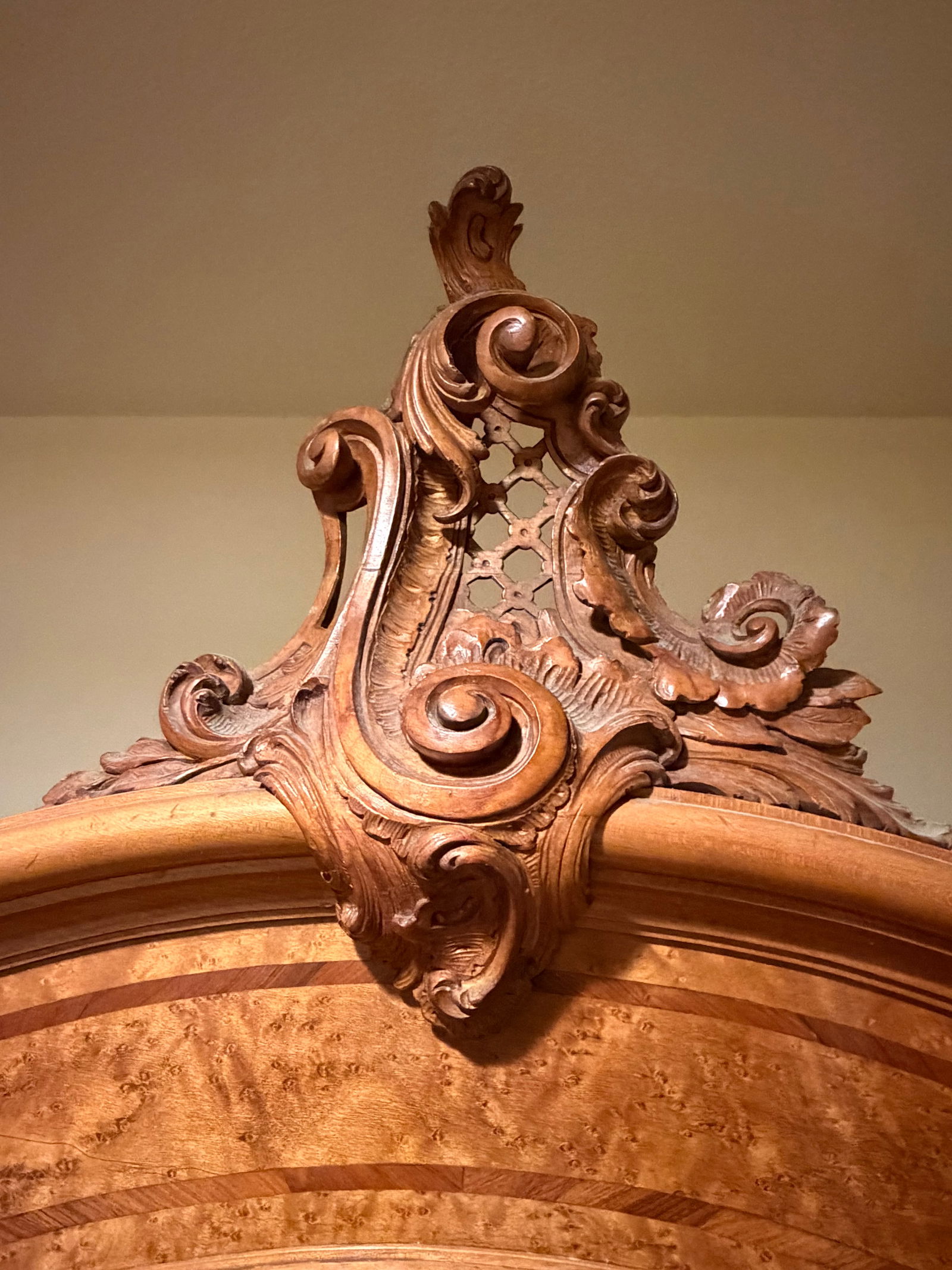 Antique French Rococo Revival Mirrored Armoire With Carved Crest, Circa 1900 - 2