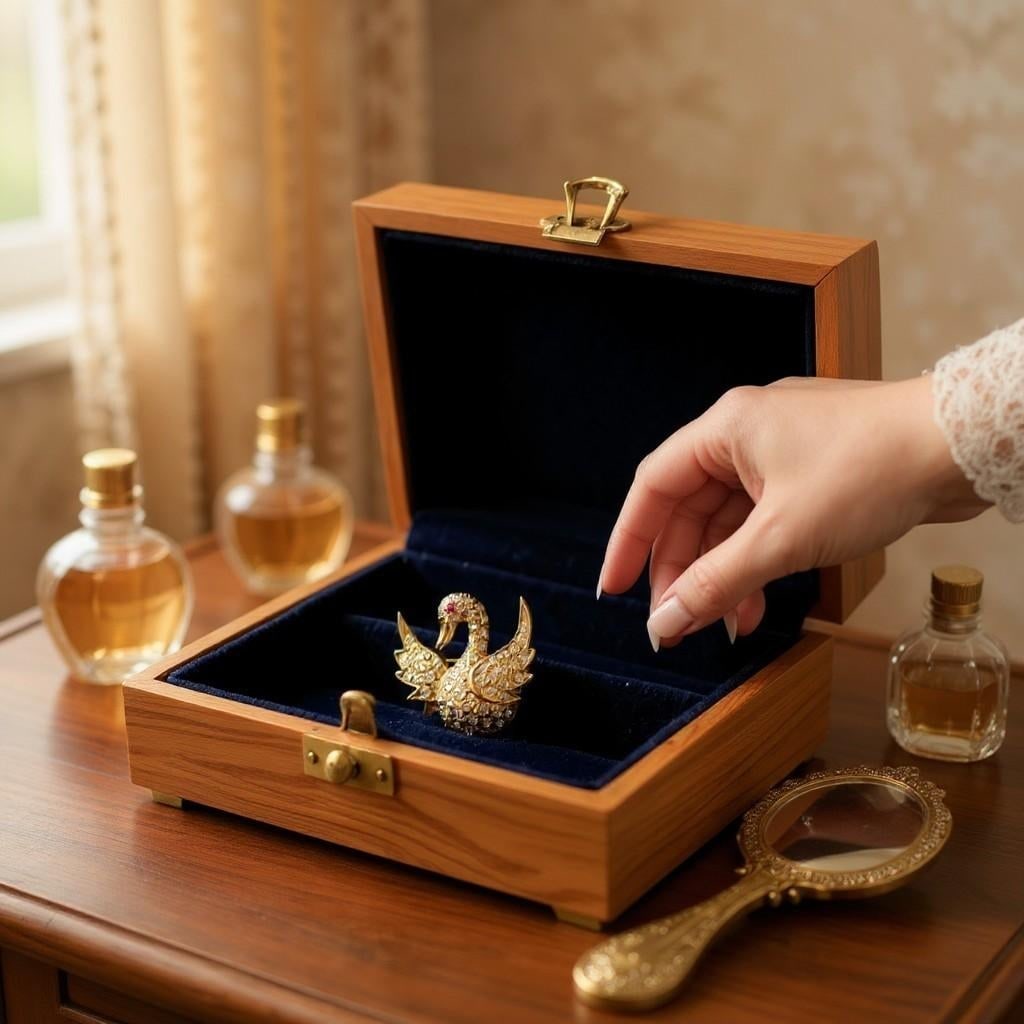 Vintage 14k Yellow Gold Swan Brooch With Diamonds and Rubies - 6