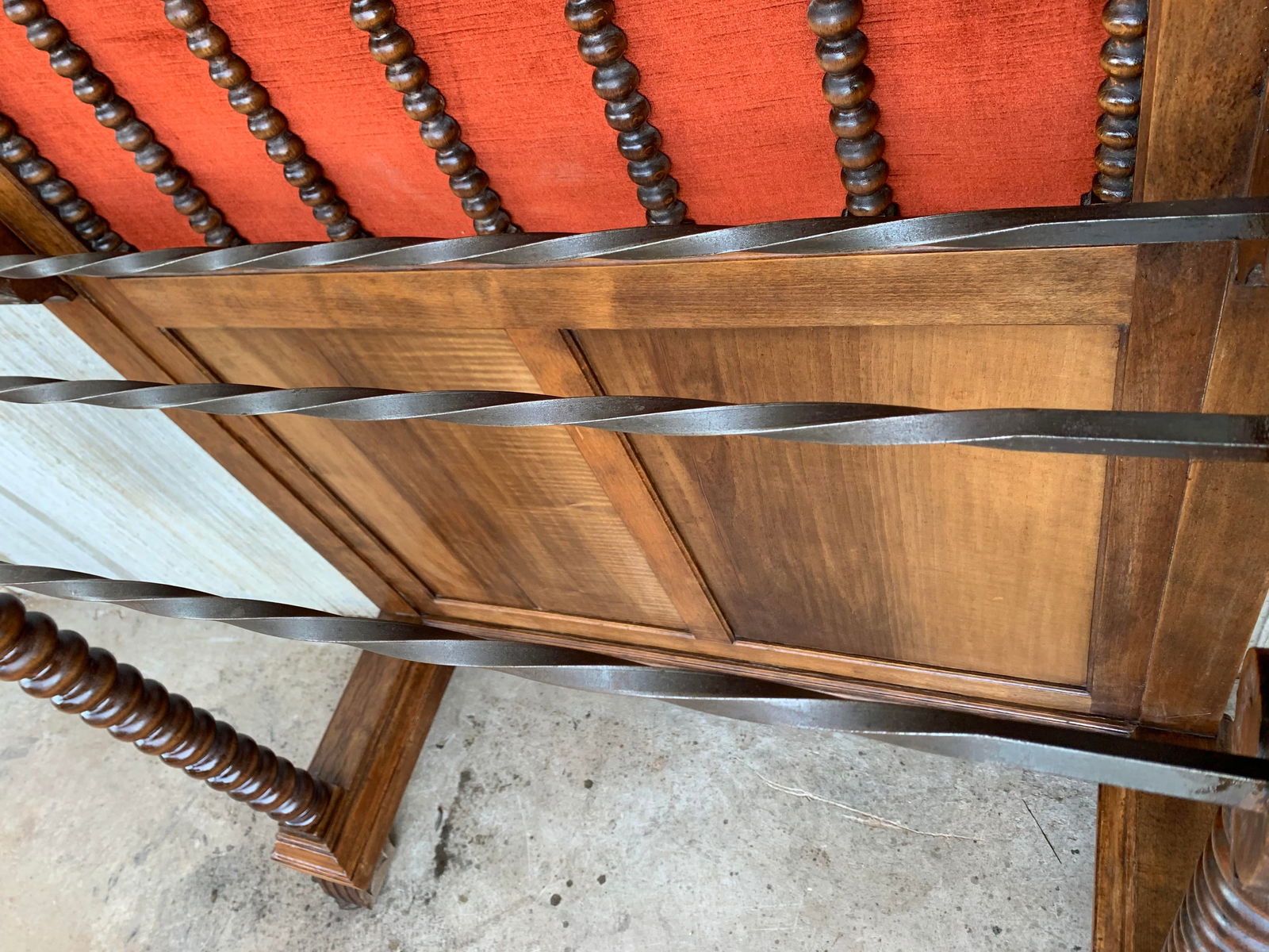 19th Large Carved Spanish Solid Walnut Hall Stand With Red Velvet Back - 9