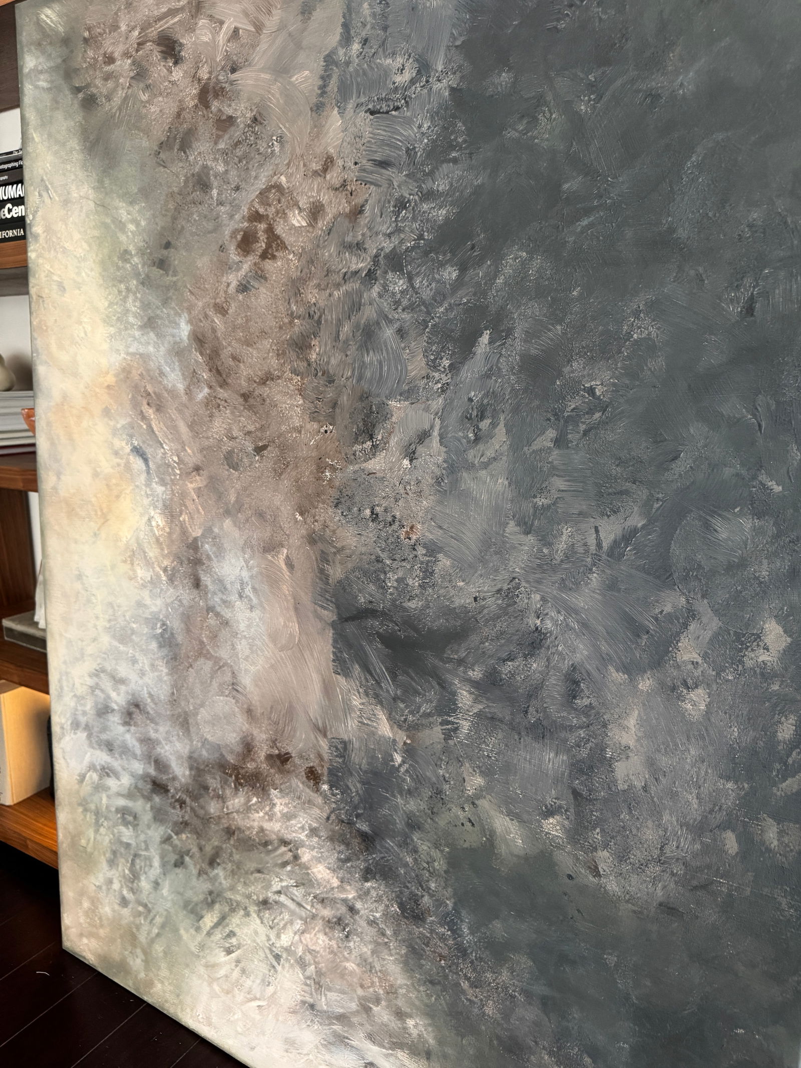 Oversized Large Original Abstract Acrylic Painting on Canvas With Moody Stormy Neutral Palette - 10