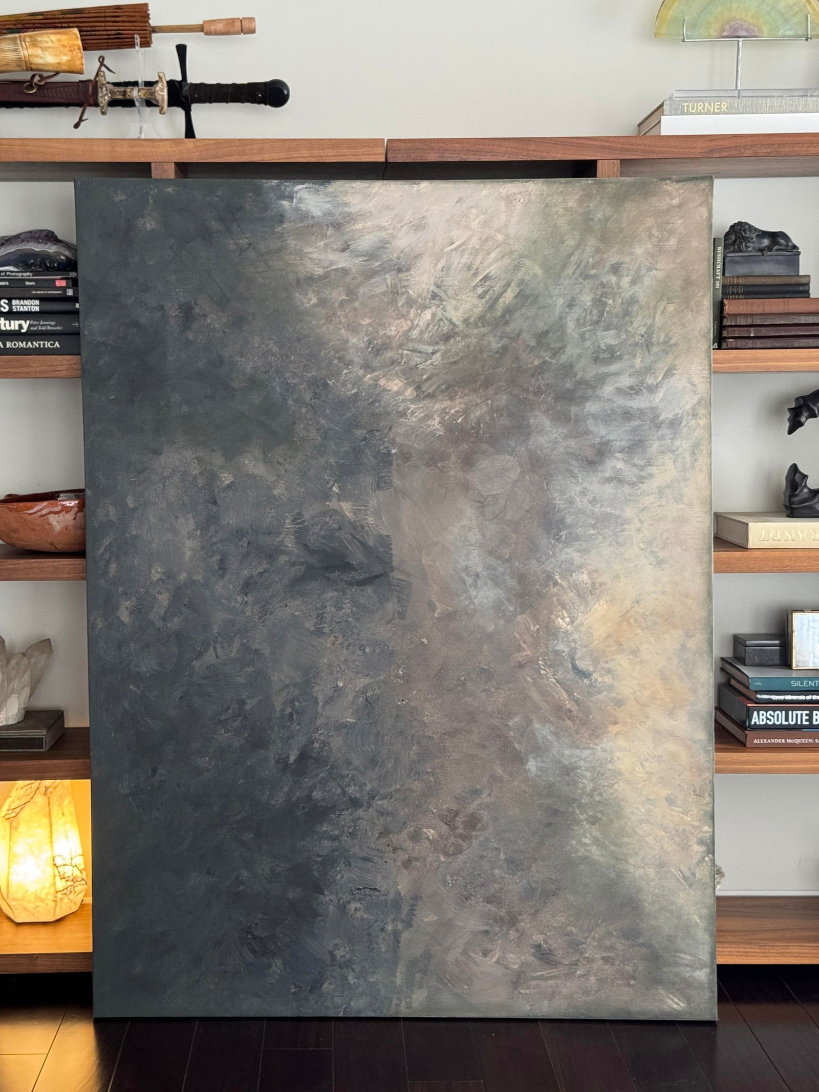 Oversized Large Original Abstract Acrylic Painting on Canvas With Moody Stormy Neutral Palette - 3