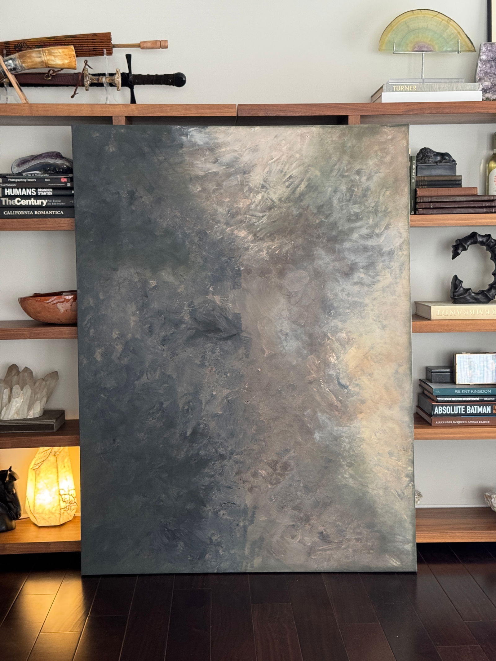Oversized Large Original Abstract Acrylic Painting on Canvas With Moody Stormy Neutral Palette - 6