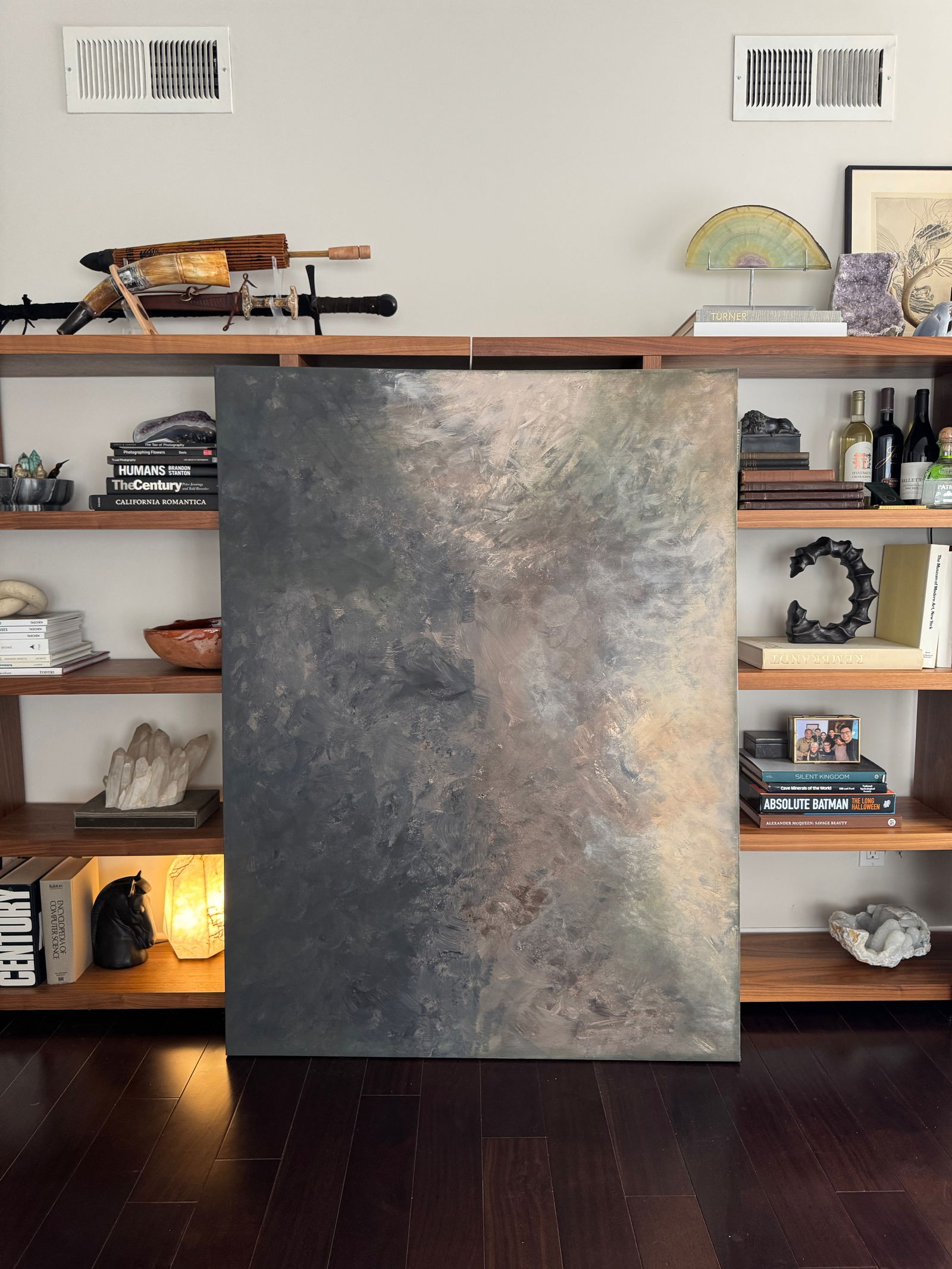 Oversized Large Original Abstract Acrylic Painting on Canvas With Moody Stormy Neutral Palette - 8