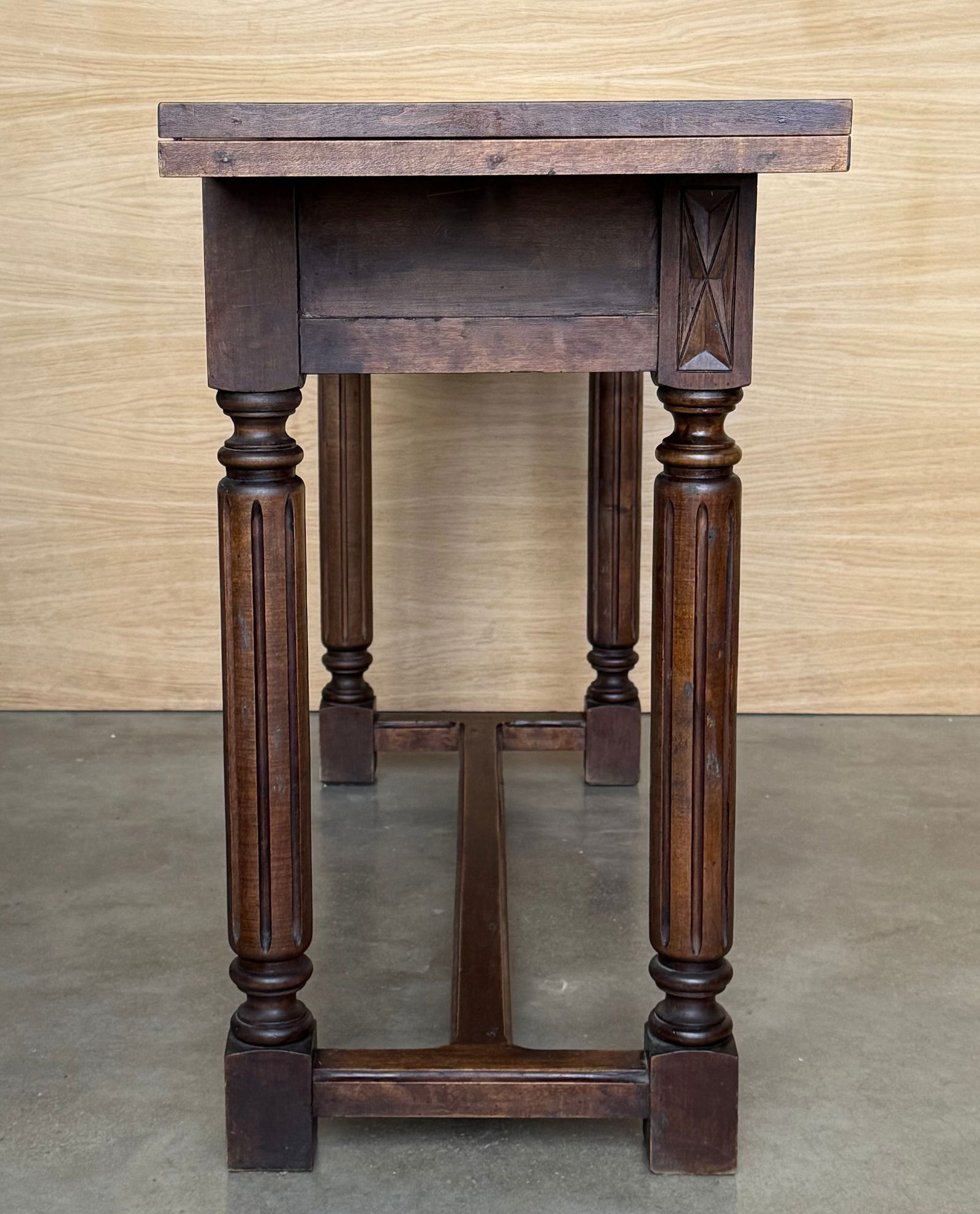 20th Century Spanish Console Fold Out Farm Table With Wood Stretcher - 13