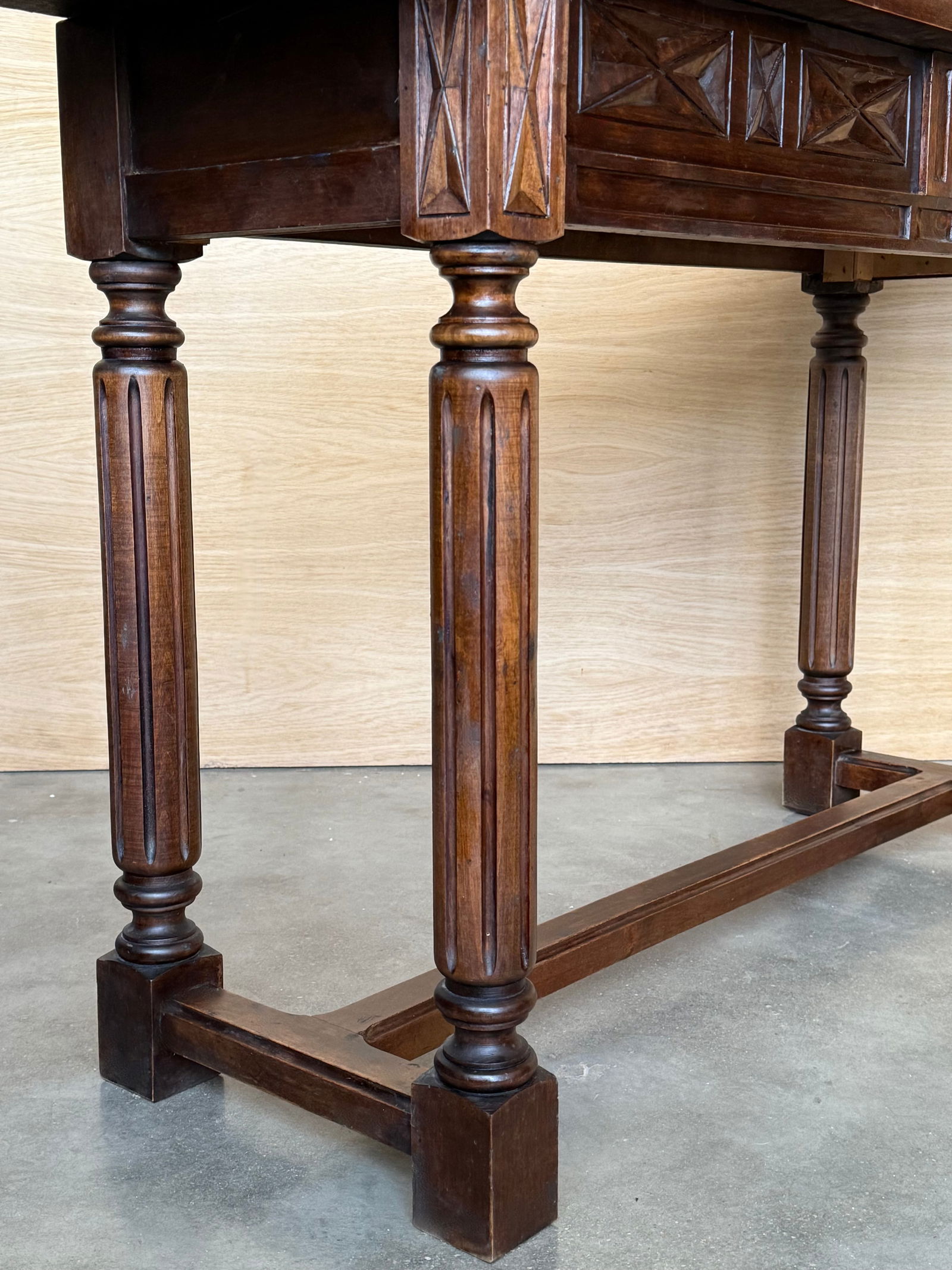 20th Century Spanish Console Fold Out Farm Table With Wood Stretcher - 14