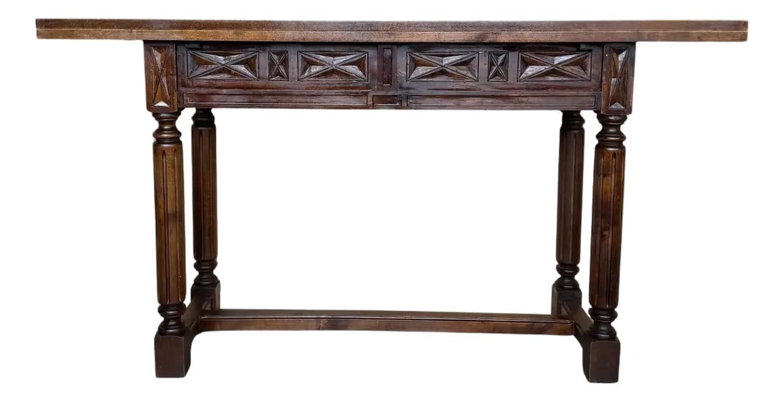 20th Century Spanish Console Fold Out Farm Table With Wood Stretcher (1 of 14)