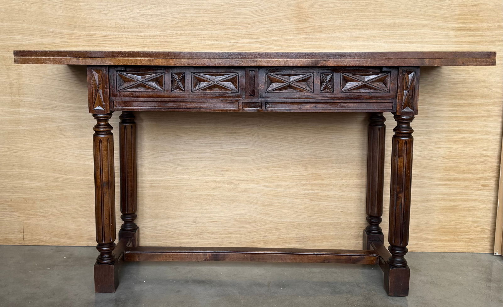 20th Century Spanish Console Fold Out Farm Table With Wood Stretcher - 3