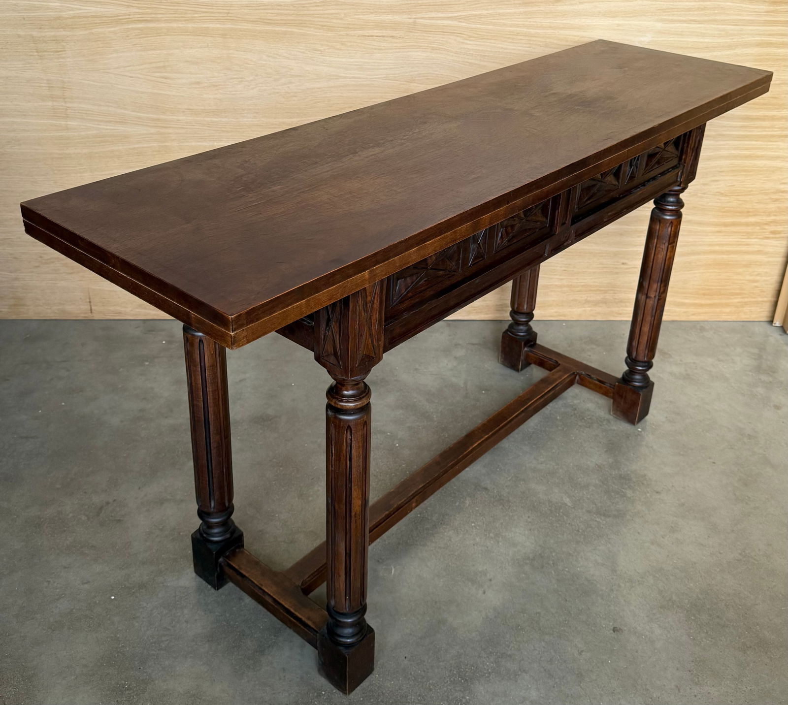 20th Century Spanish Console Fold Out Farm Table With Wood Stretcher - 4