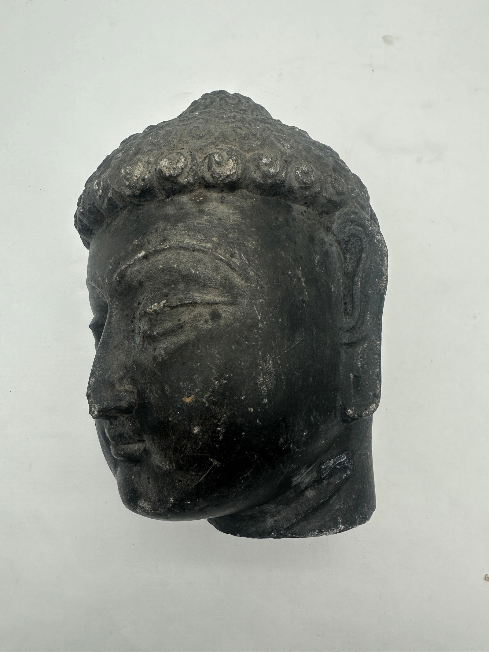 Mid to Late 1800s Stone Buddha Head Sculpture Statue 7" Heavy Fragment - 3