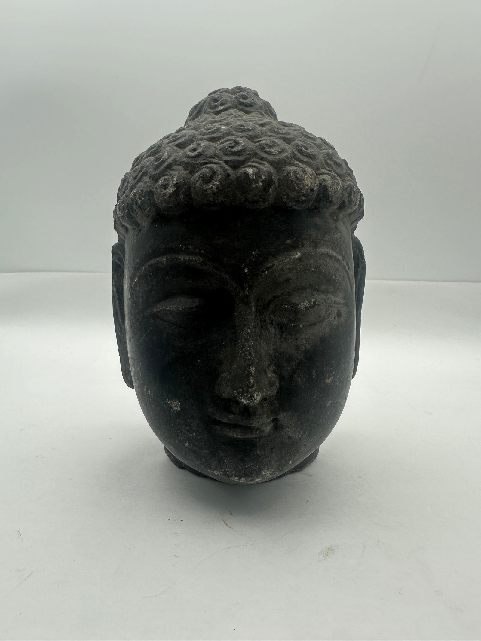 Mid to Late 1800s Stone Buddha Head Sculpture Statue 7" Heavy Fragment - 8