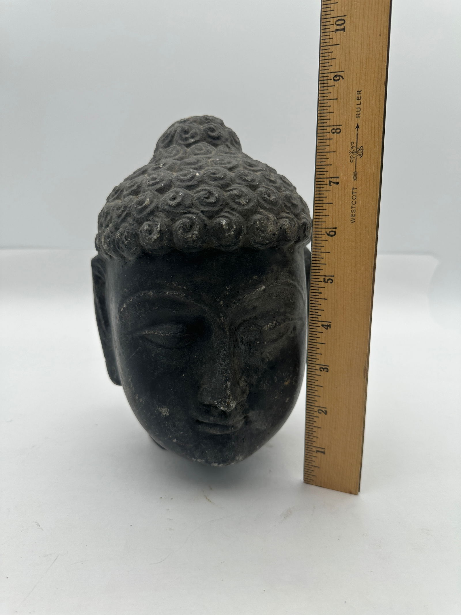 Mid to Late 1800s Stone Buddha Head Sculpture Statue 7" Heavy Fragment - 9