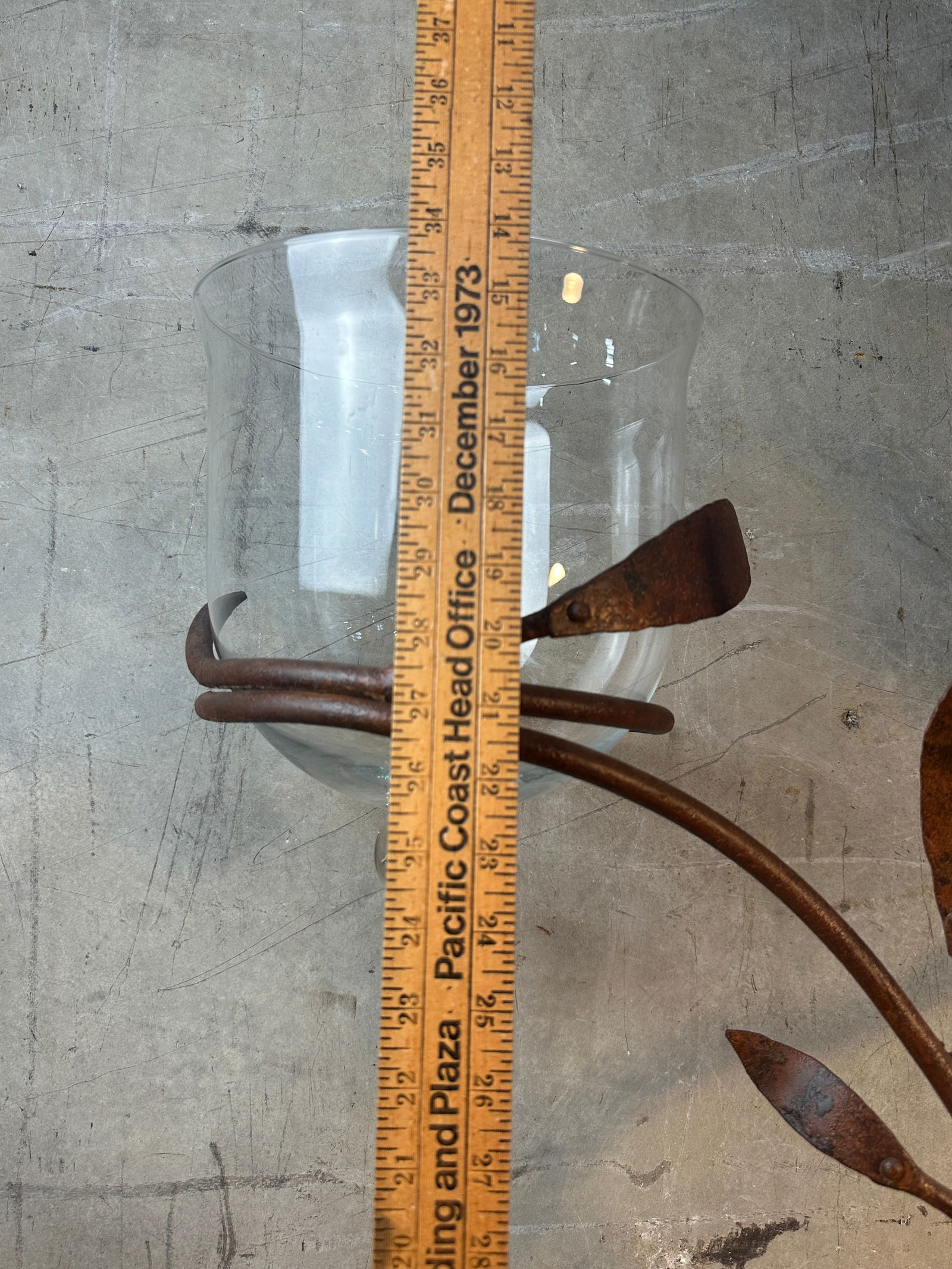 Late 20th Century Jan Barboglio Forged Iron Candelabra 2-Arm Vine Leaves Glass Votives Signed 19" - 11