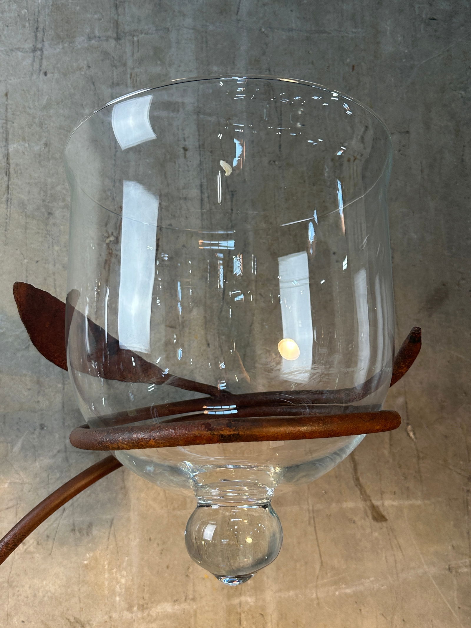 Late 20th Century Jan Barboglio Forged Iron Candelabra 2-Arm Vine Leaves Glass Votives Signed 19" - 4