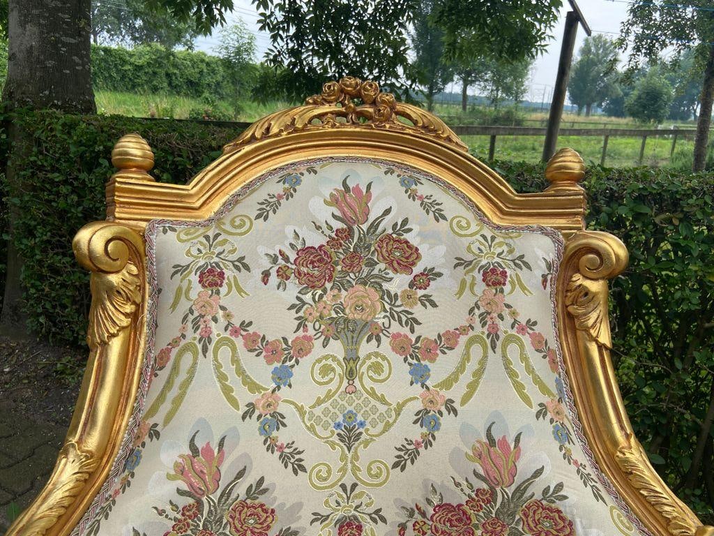 Late 20thC French Louis XVI Gold Beech Damask Bergères Pair - 2