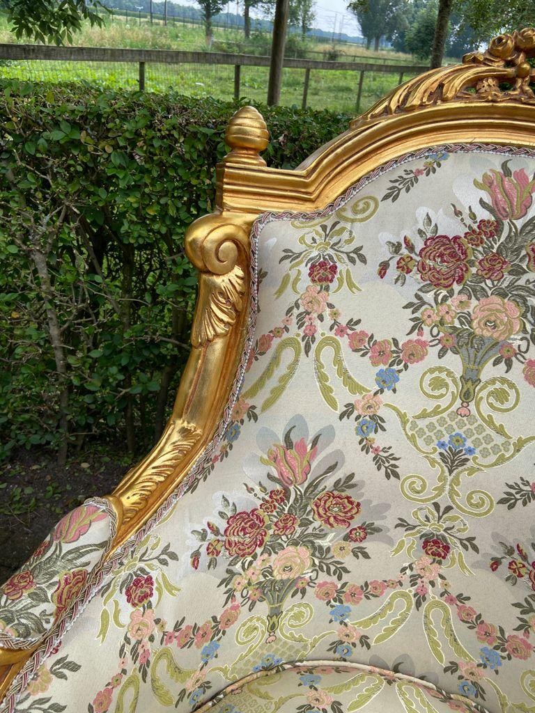 Late 20thC French Louis XVI Gold Beech Damask Bergères Pair - 3