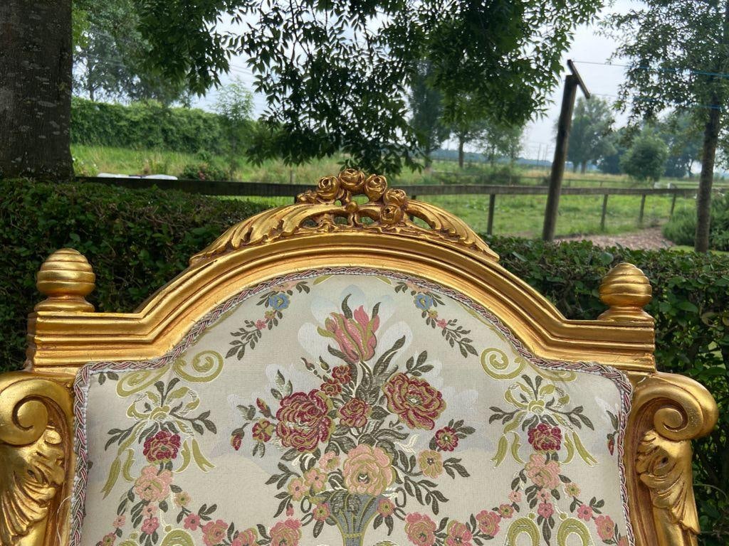 Late 20thC French Louis XVI Gold Beech Damask Bergères Pair - 4