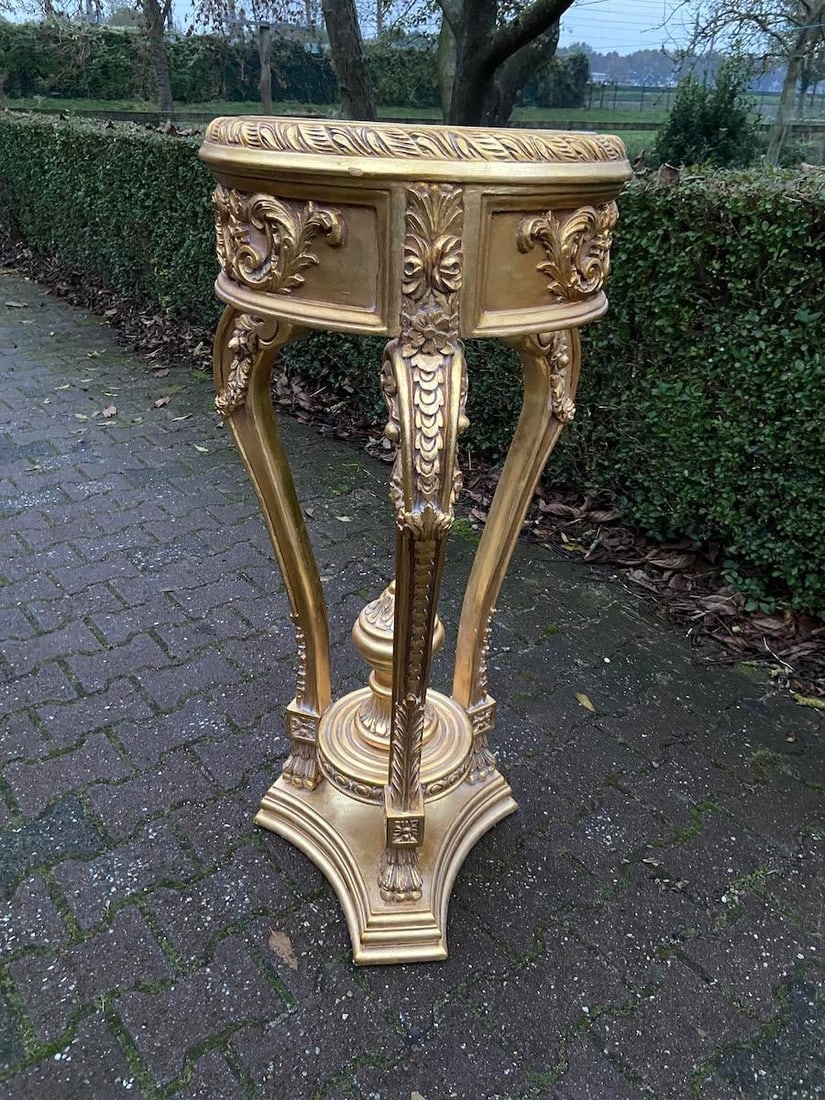 Late 20c French Louis XVI Gold Beech Marble Side Tables Pair - 7