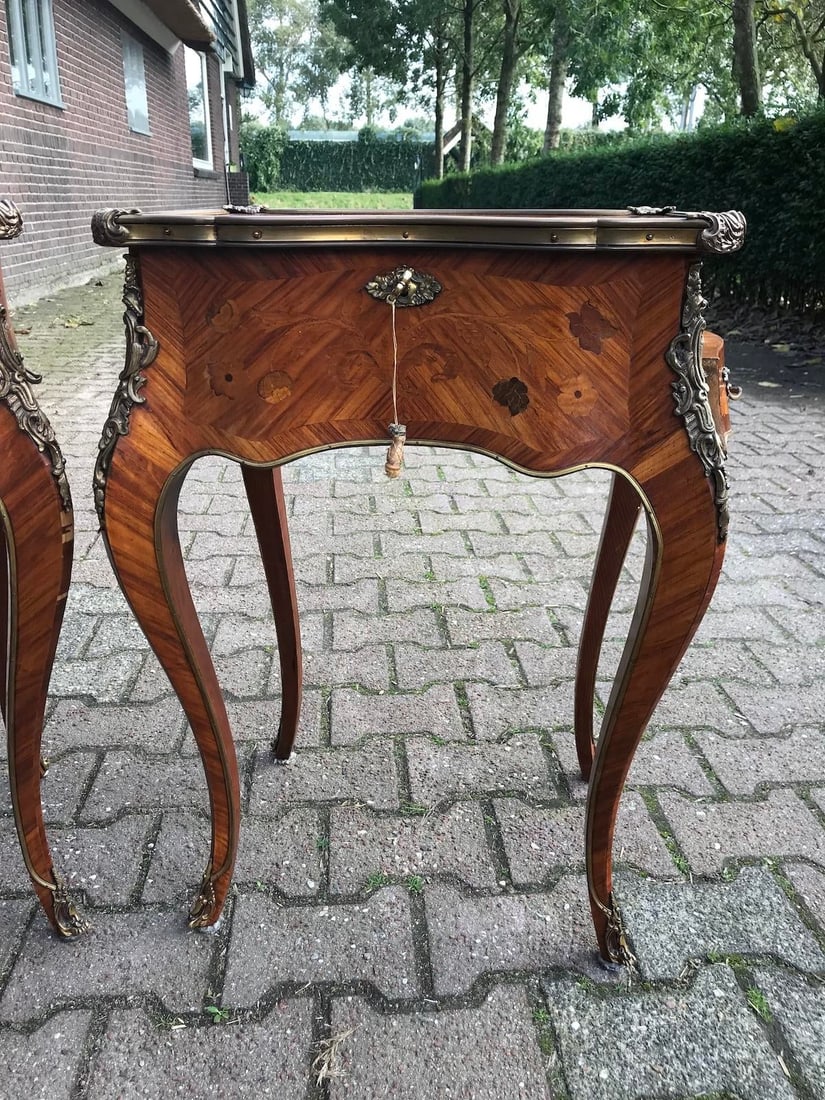 1850s French Louis XV Fruitwood Marquetry Side Tables Pair - 12