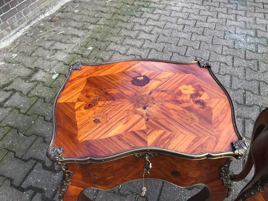 1850s French Louis XV Fruitwood Marquetry Side Tables Pair - 15